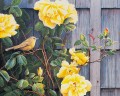 鳥と黄色いバラの古典的な花